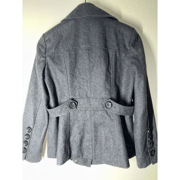 Guess Womens Medium Dark Gray Wool Blend Lined Short Collared Fitted Pea Coat - Picture 6 of 6
